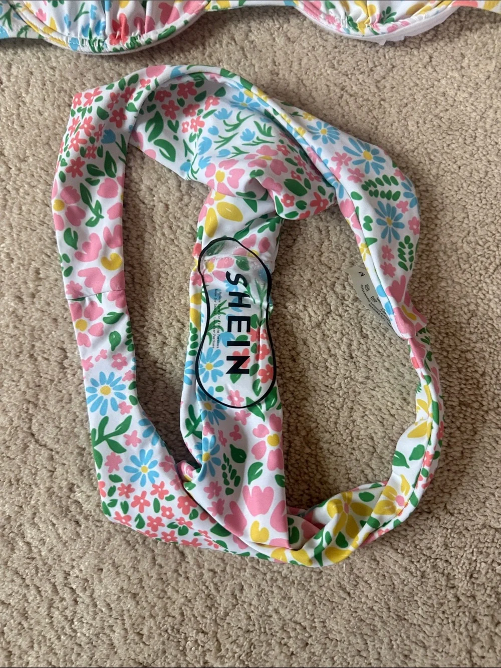 SHEIN Floral Bikini Set - White with Pink, Yellow & Blue Flowers (never worn)
